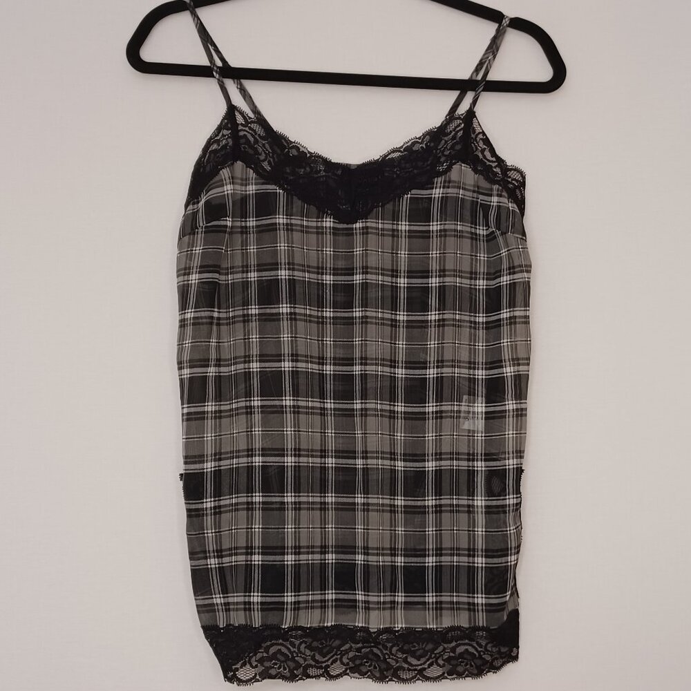 Womens Metaphor Lightweight Sheer Black & White Camisole w/ Lace Trim Size Small